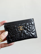 Chanel Camellia Black Lambskin Leather Light Gold Hardware Card Case Series 26