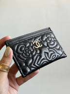 Chanel Camellia Black Lambskin Leather Light Gold Hardware Card Case Series 26