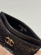 Chanel Camellia Black Lambskin Leather Light Gold Hardware Card Case Series 26