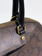 Coach Mini Sierra Handbag in Signature Brown Canvas with Strap