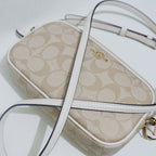 Coach Double Zip Crossbody Pouch in Light Khaki Chalk Signature Canvas