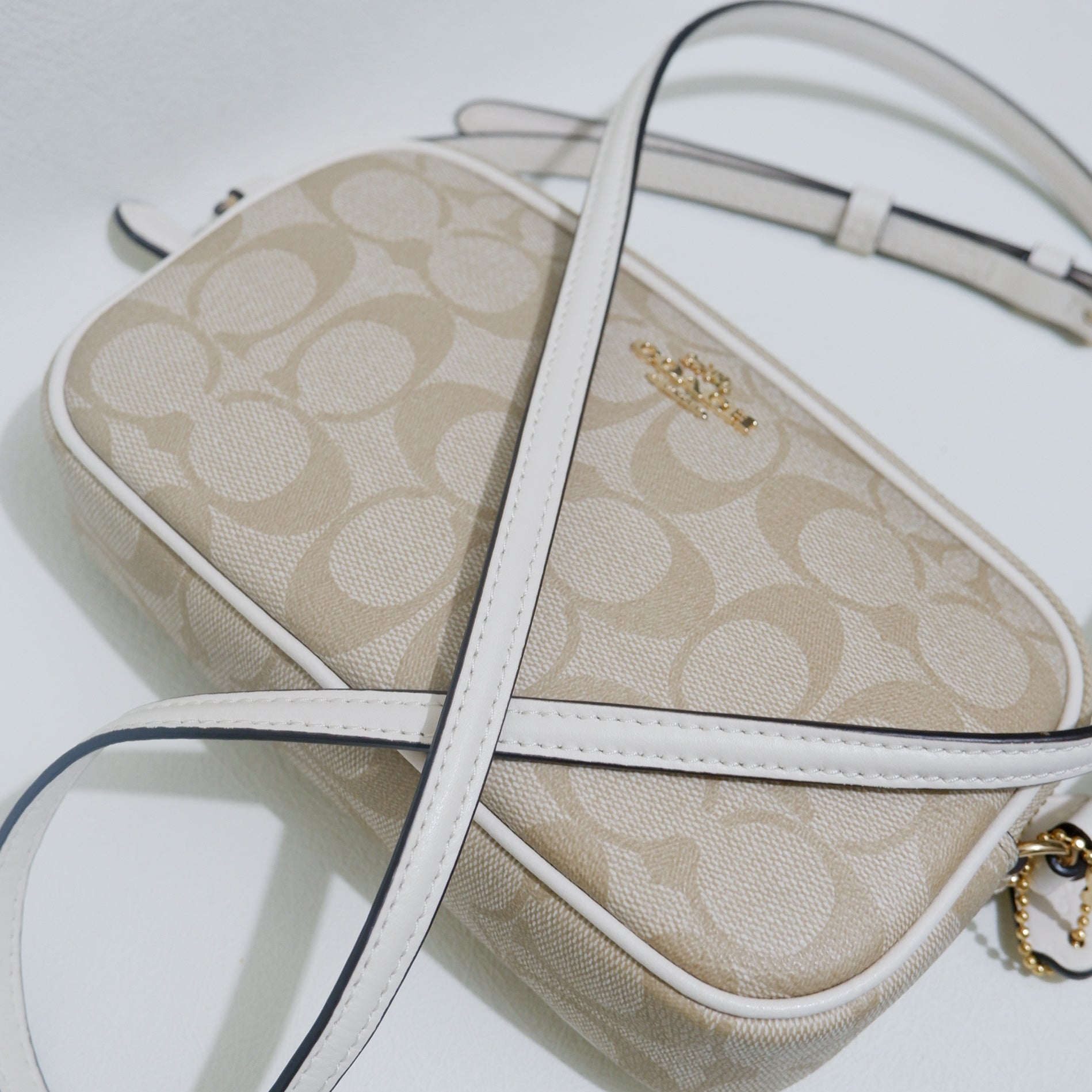 Coach Double Zip Crossbody Pouch in Light Khaki Chalk Signature Canvas