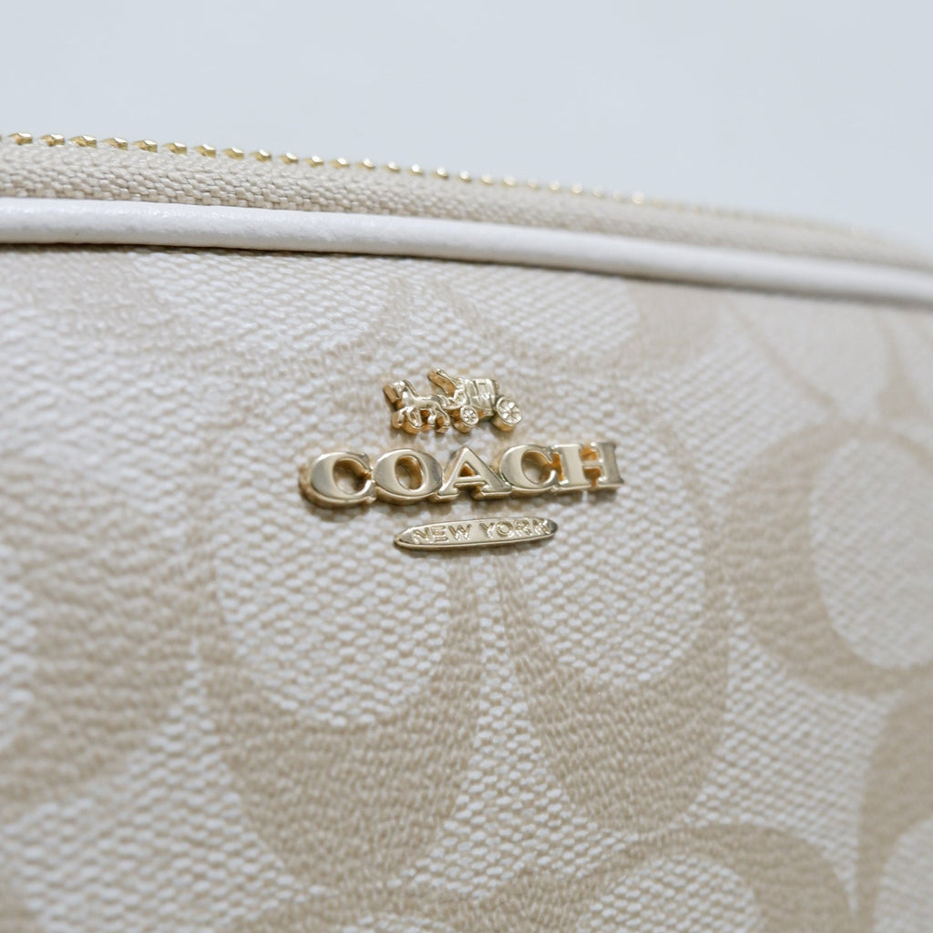 Coach Double Zip Crossbody Pouch in Light Khaki Chalk Signature Canvas