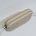 Coach Double Zip Crossbody Pouch in Light Khaki Chalk Signature Canvas
