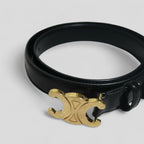 Celine Medium (1 inch) Triomphe Belt in Leather Black Size 80