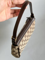 Gucci GG Canvas Abbey D-Ring Pochette Handbag Champagne Gold Hardware