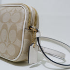 Coach Double Zip Crossbody Pouch in Light Khaki Chalk Signature Canvas