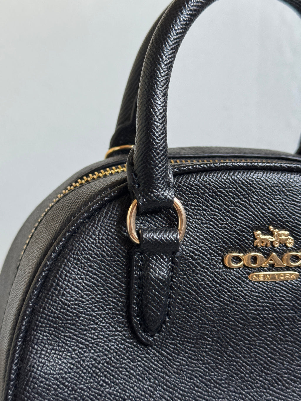 Coach Sydney Black with Strap and Gold Hardware (Burgundy Interior)