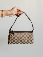 Gucci GG Canvas Abbey D-Ring Pochette Handbag Champagne Gold Hardware