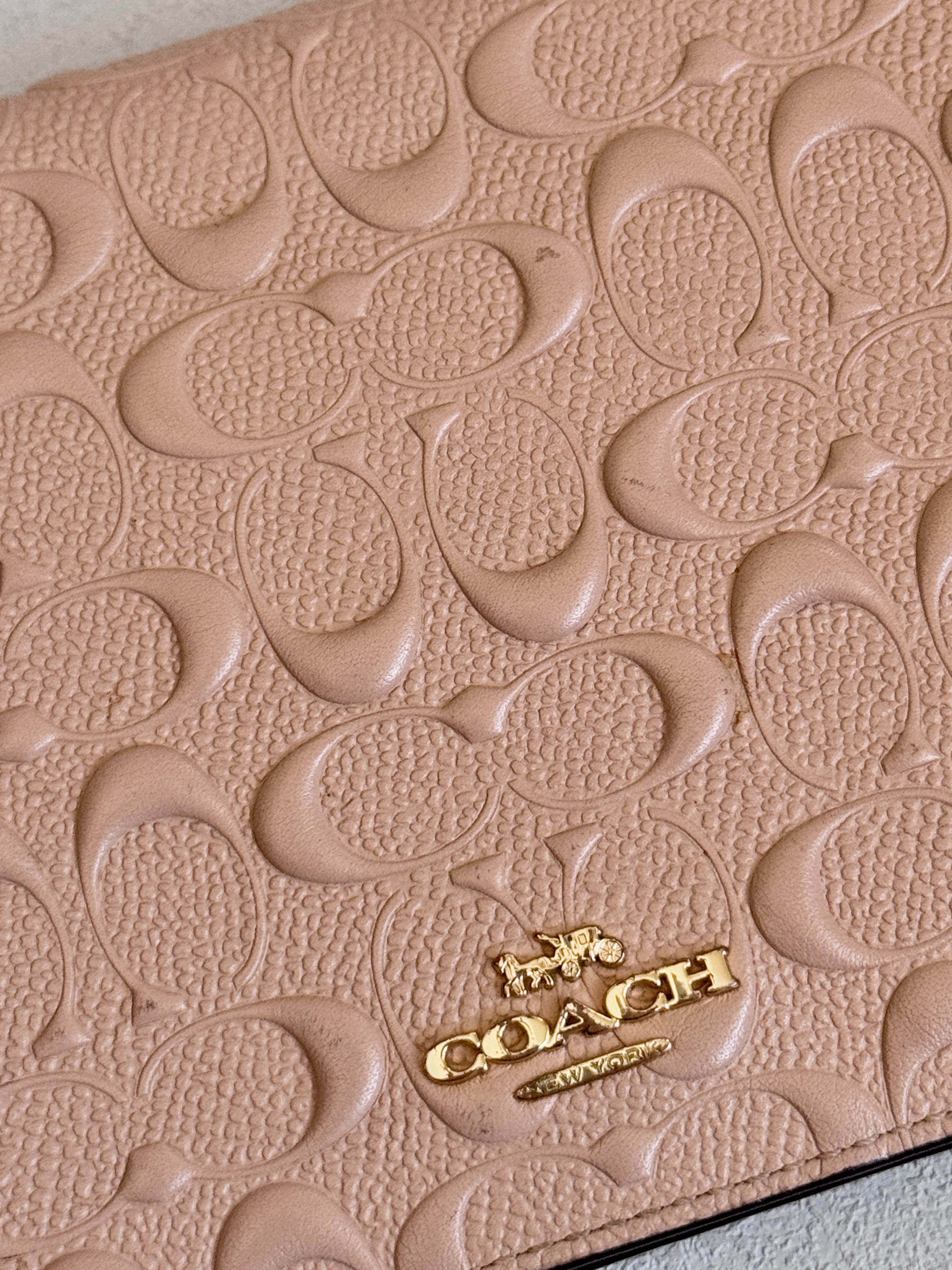 Coach Dusty Rose Pink Embossed Logo Anna Foldover Crossbody Bag