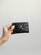 Chanel Camellia Black Lambskin Leather Light Gold Hardware Card Case Series 26