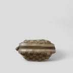 Gucci GG Canvas and Matte Gold Taupe Leather Toiletry Makeup/Cosmetic Pouch