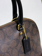Coach Mini Sierra Handbag in Signature Brown Canvas with Strap