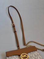 Michael Kors Tan and Off White Wallet on Gold Chain Crossbody Bag