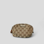 Gucci GG Canvas and Matte Gold Taupe Leather Toiletry Makeup/Cosmetic Pouch