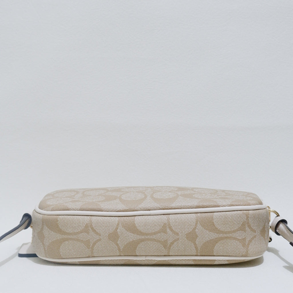 Coach Double Zip Crossbody Pouch in Light Khaki Chalk Signature Canvas