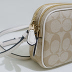 Coach Double Zip Crossbody Pouch in Light Khaki Chalk Signature Canvas