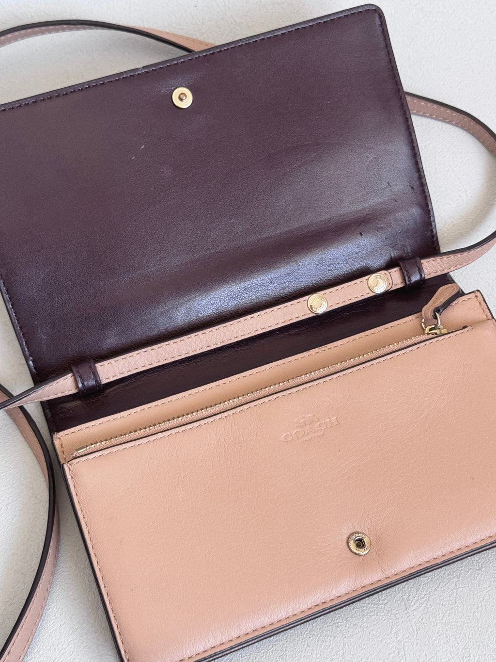 Coach Dusty Rose Pink Embossed Logo Anna Foldover Crossbody Bag