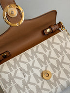 Michael Kors Tan and Off White Wallet on Gold Chain Crossbody Bag