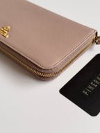 Prada Vitello Move Zip Around Long Wallet in Cammeo Nude Pink