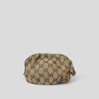 Gucci GG Canvas and Matte Gold Taupe Leather Toiletry Makeup/Cosmetic Pouch