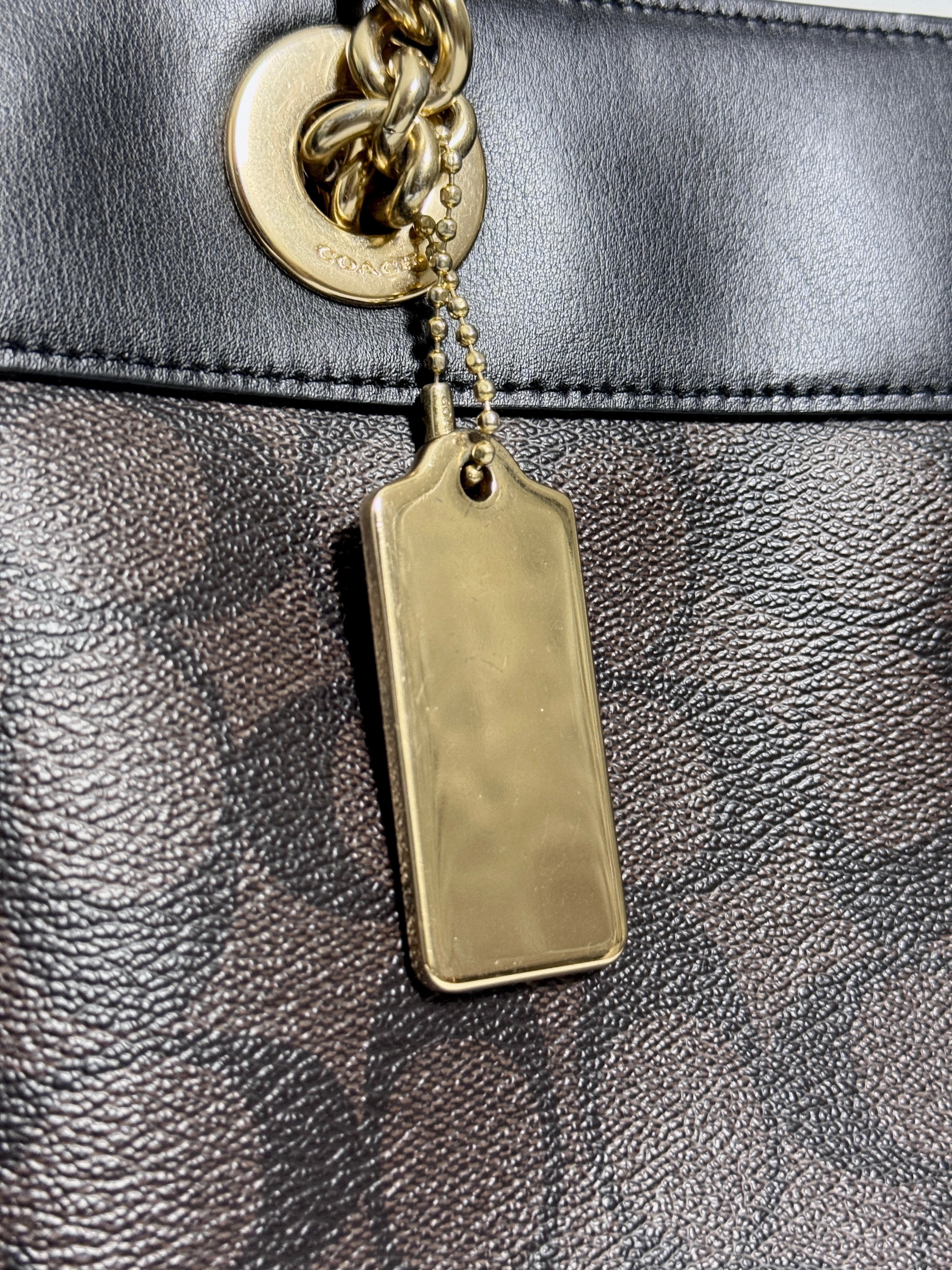 Coach Brooke Chain Carryall Shoulder Bag in Signature Canvas and Gold Hardware (Rare)