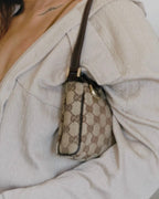 Gucci GG Canvas Abbey D-Ring Pochette Handbag Champagne Gold Hardware