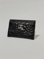 Chanel Camellia Black Lambskin Leather Light Gold Hardware Card Case Series 26