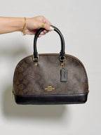 Coach Mini Sierra Handbag in Signature Brown Canvas with Strap