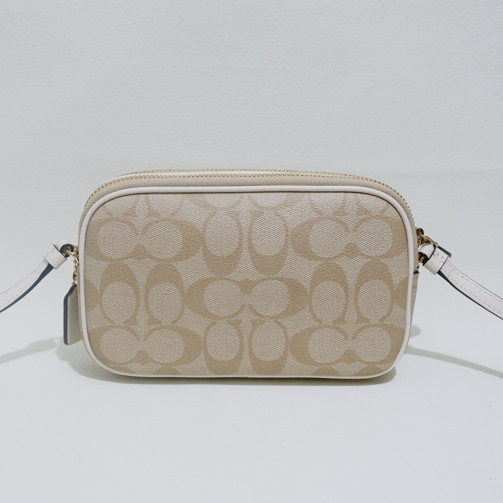 Coach Double Zip Crossbody Pouch in Light Khaki Chalk Signature Canvas