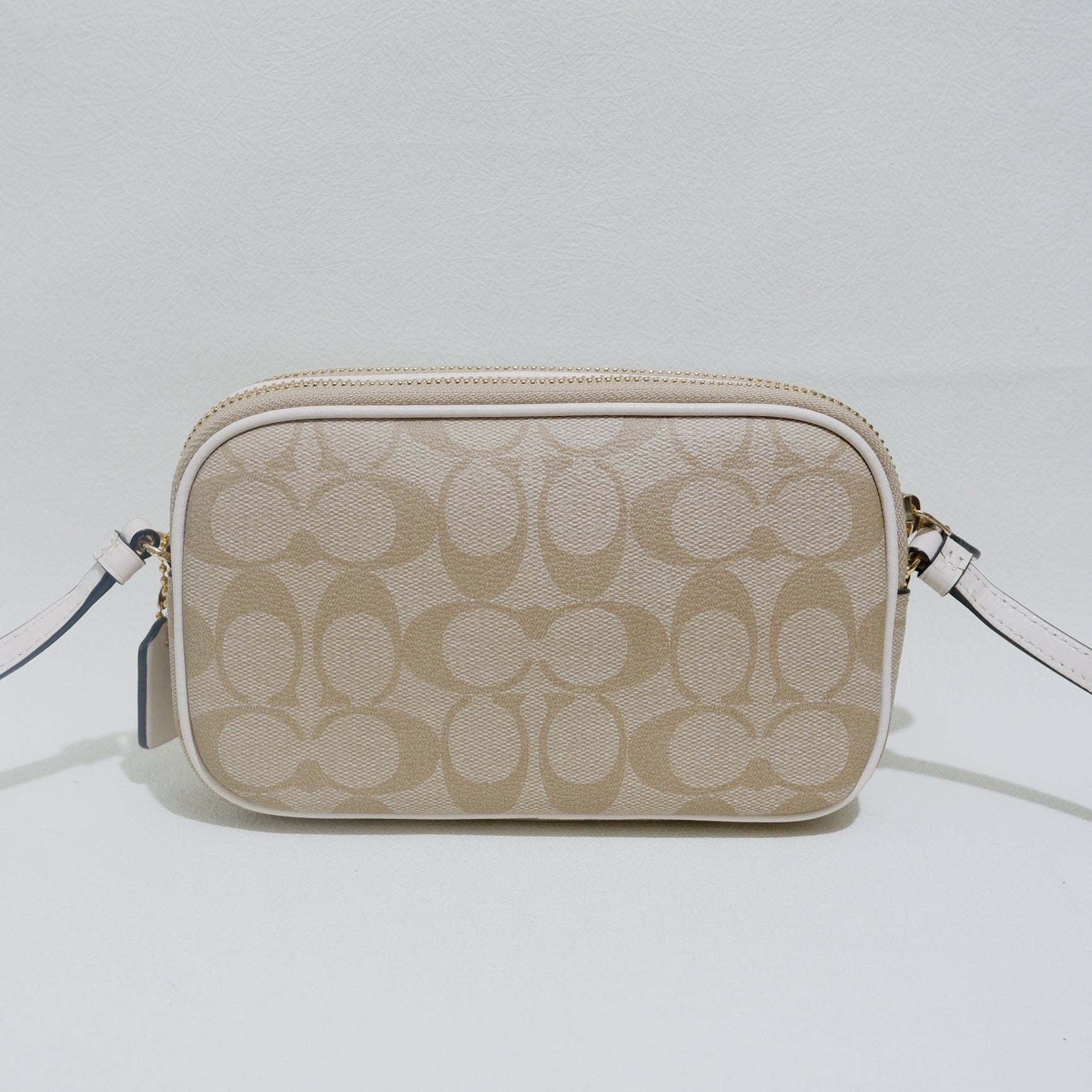 Coach Double Zip Crossbody Pouch in Light Khaki Chalk Signature Canvas