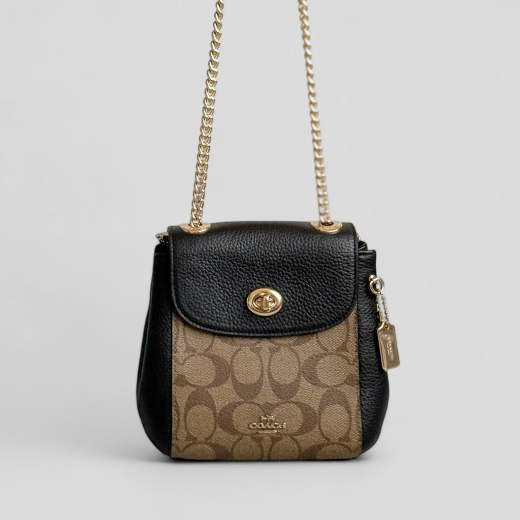 Coach Convertible Mini Backpack in Black and Khaki Signature Canvas