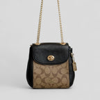 Coach Convertible Mini Backpack in Black and Khaki Signature Canvas