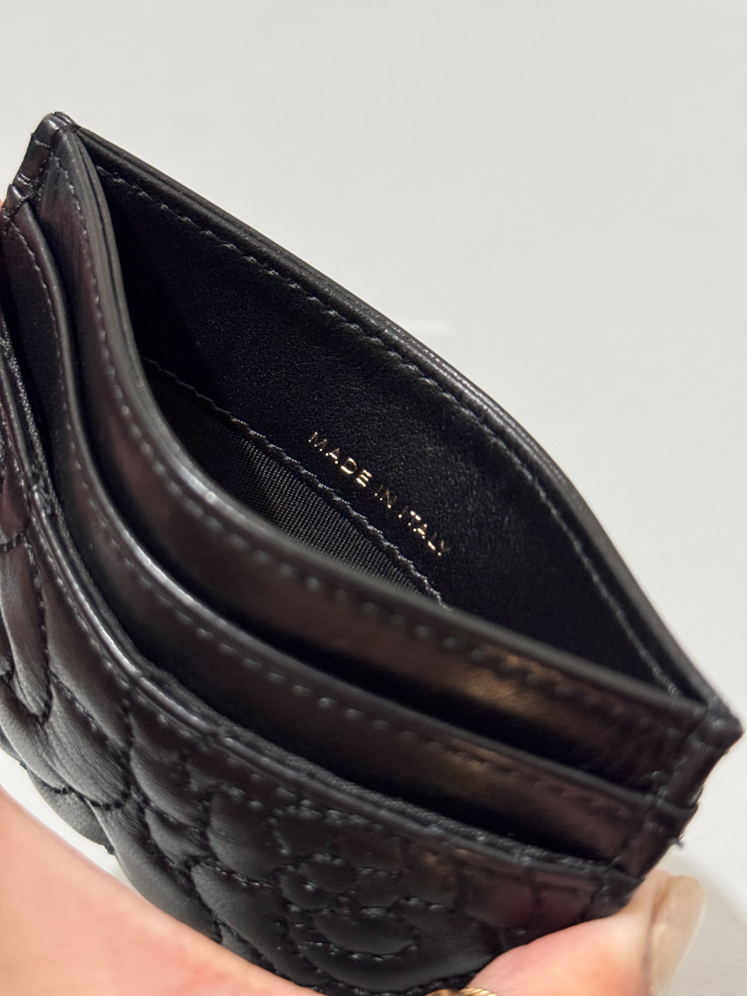 Chanel Camellia Black Lambskin Leather Light Gold Hardware Card Case Series 26