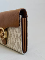 Michael Kors Tan and Off White Wallet on Gold Chain Crossbody Bag