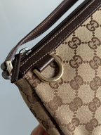 Gucci GG Canvas Abbey D-Ring Pochette Handbag Champagne Gold Hardware