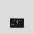 Chanel Camellia Black Lambskin Leather Light Gold Hardware Card Case Series 26