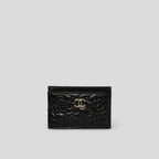 Chanel Camellia Black Lambskin Leather Light Gold Hardware Card Case Series 26