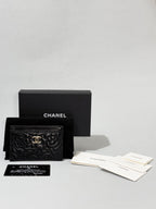 Chanel Camellia Black Lambskin Leather Light Gold Hardware Card Case Series 26