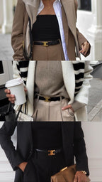 Celine Medium (1 inch) Triomphe Belt in Leather Black Size 80