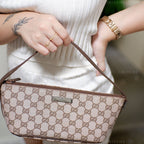 Gucci GG Canvas and Espresso Leather Boat Pochette Bag