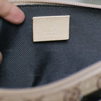 Gucci GG Canvas and Light Beige Leather Boat Pochette Bag
