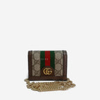 Gucci Ophidia GG Sherry Line Leather Compact Wallet on Chain