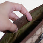 Gucci GG Canvas and Light Espresso Leather Boat Pochette Bag