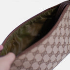 Gucci GG Canvas and Light Espresso Leather Boat Pochette Bag