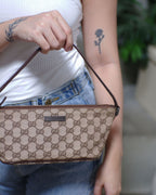 Gucci GG Canvas and Light Espresso Leather Boat Pochette Bag