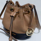 Michael Kors Color Block Tan and Black Mini Bucket Bag