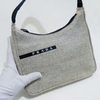 Prada Mini Hobo Gray/Beige Canvas Handbag