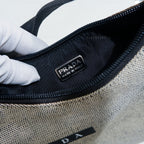 Prada Mini Hobo Gray/Beige Canvas Handbag