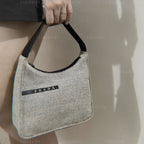 Prada Mini Hobo Gray/Beige Canvas Handbag